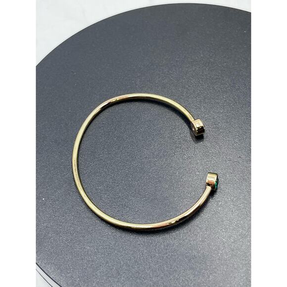 Alex and Ani Emerald Flex Cuff Bracelet Brass Shiny Gold Green Stone - Picture 8 of 14